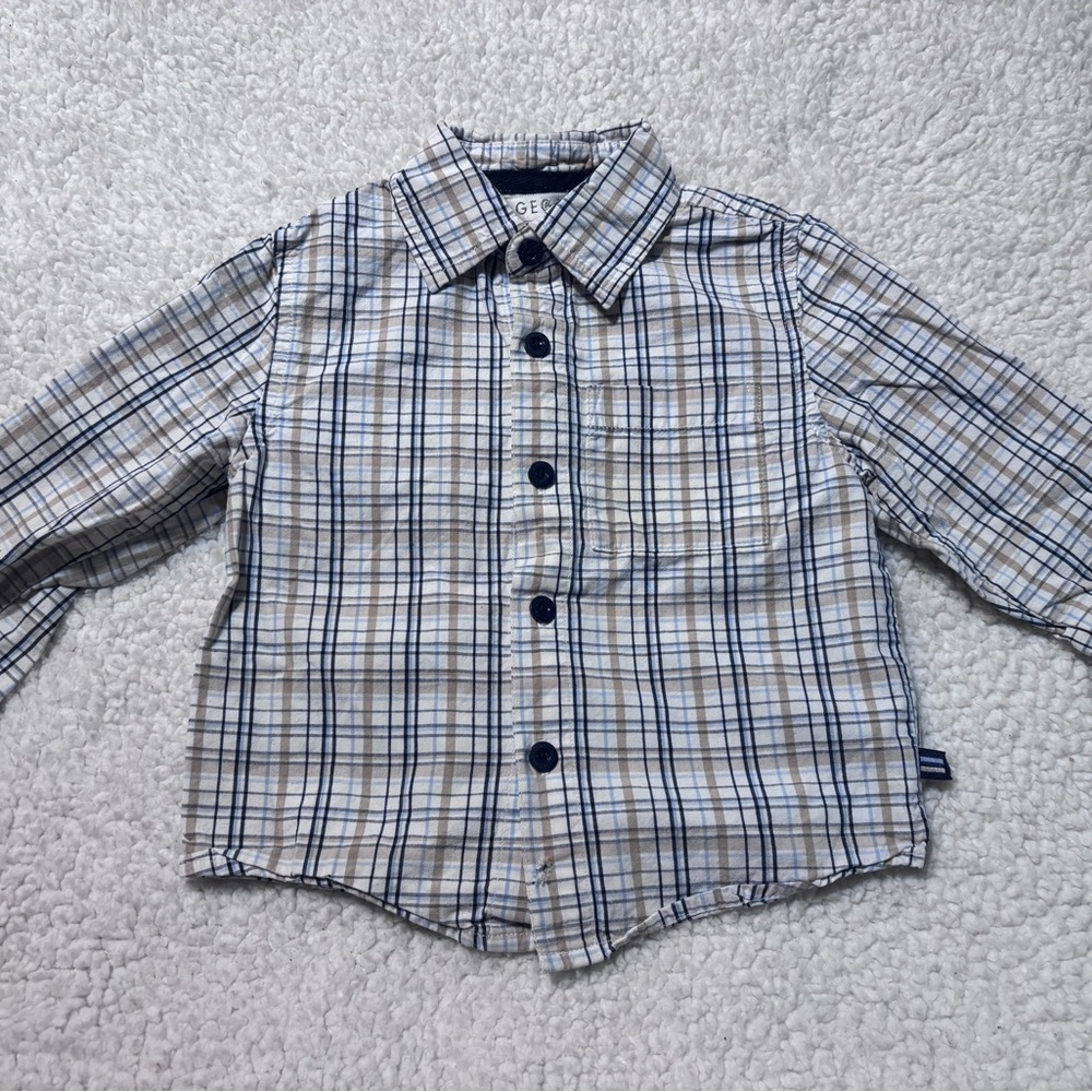 George Plaid Button-Down Shirt in Navy, Tan and White